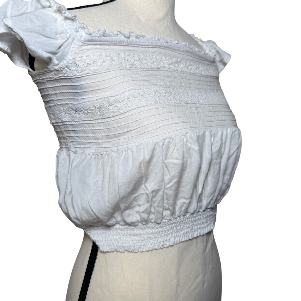 Seek The Label Crop Top Womens Medium White Excellent Lace Smocked Boho Peasant